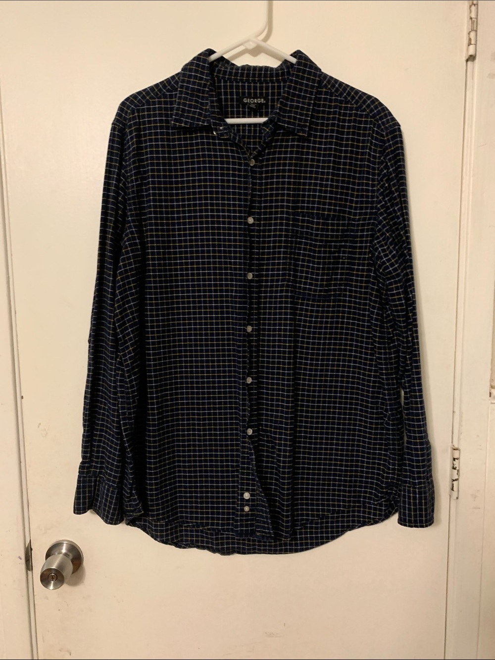 George Navy Button-Down Shirt with Marigold Grid